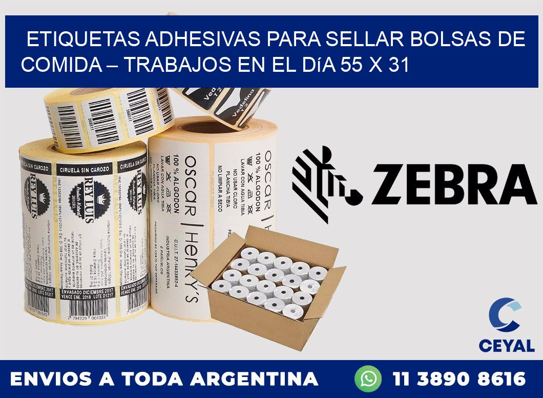 Etiquetas adhesivas para sellar bolsas de comida – Trabajos en el día 55 x 31