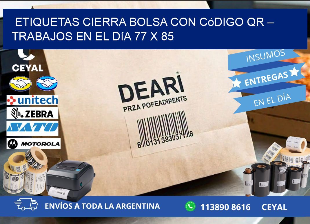 Etiquetas cierra bolsa con código QR – Trabajos en el día 77 x 85