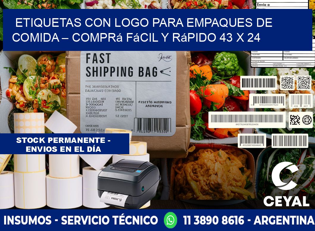Etiquetas con logo para empaques de comida – Comprá fácil y rápido 43 x 24