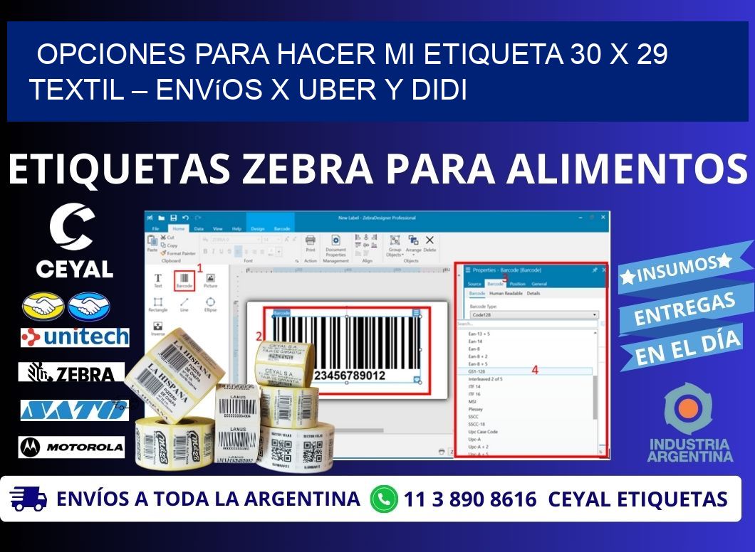 Opciones para hacer mi Etiqueta 30 x 29 textil – Envíos x Uber y DiDi