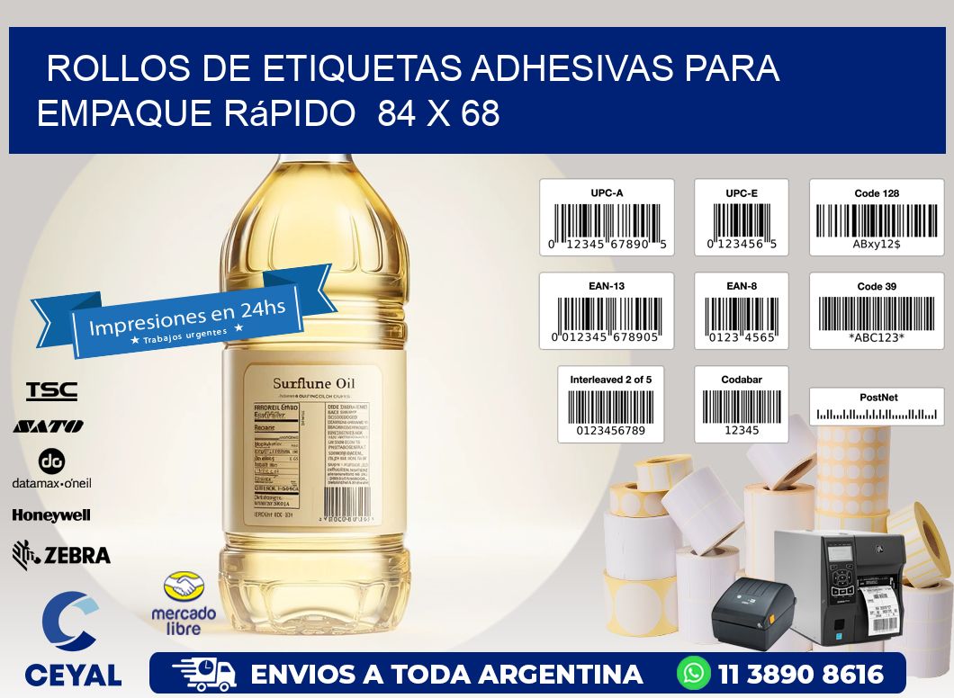Rollos de Etiquetas Adhesivas para Empaque Rápido 84 x 68