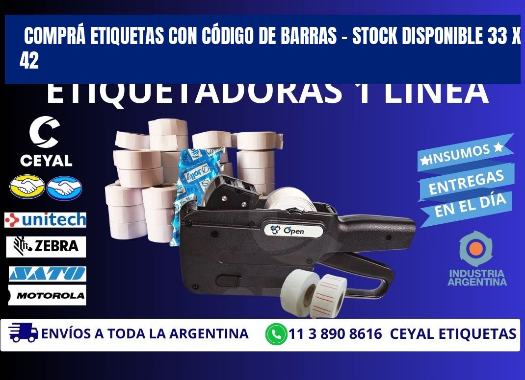 COMPRÁ ETIQUETAS CON CÓDIGO DE BARRAS – STOCK DISPONIBLE 33 x 42