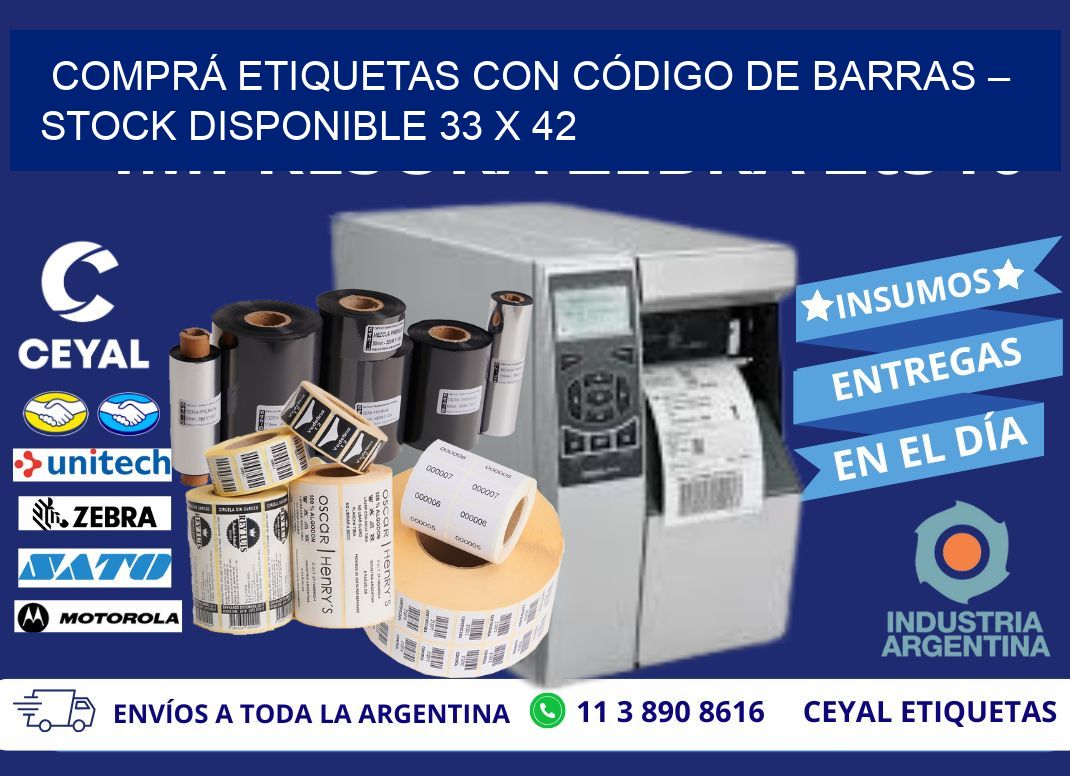 COMPRÁ ETIQUETAS CON CÓDIGO DE BARRAS – STOCK DISPONIBLE 33 x 42