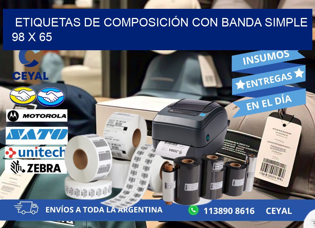 ETIQUETAS DE COMPOSICIÓN CON BANDA SIMPLE 98 x 65