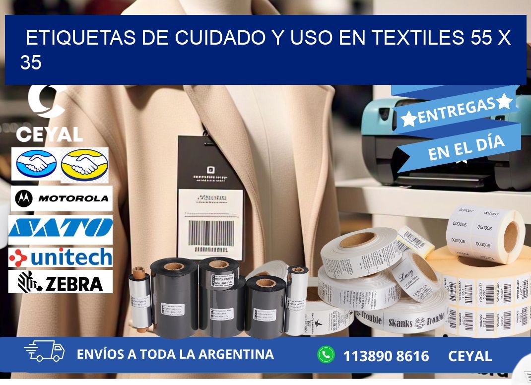 ETIQUETAS DE CUIDADO Y USO EN TEXTILES 55 x 35