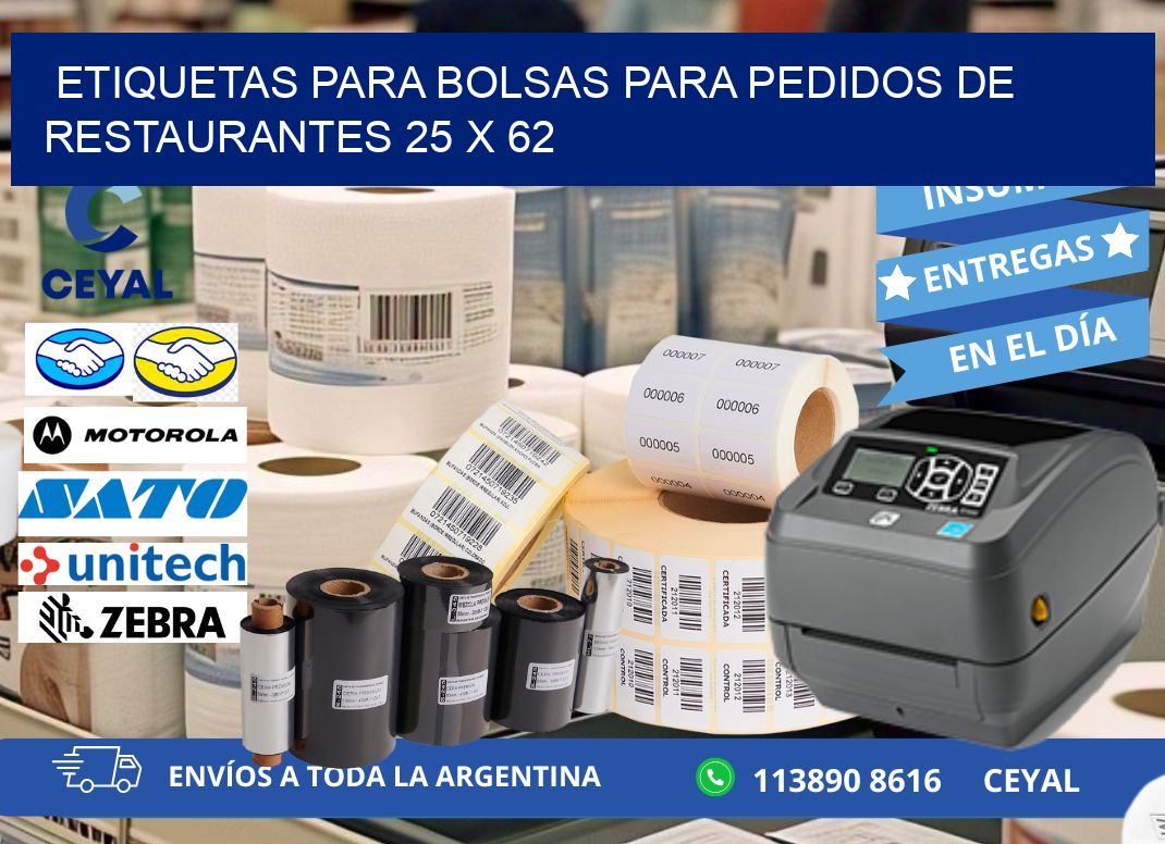 ETIQUETAS PARA BOLSAS PARA PEDIDOS DE RESTAURANTES 25 x 62