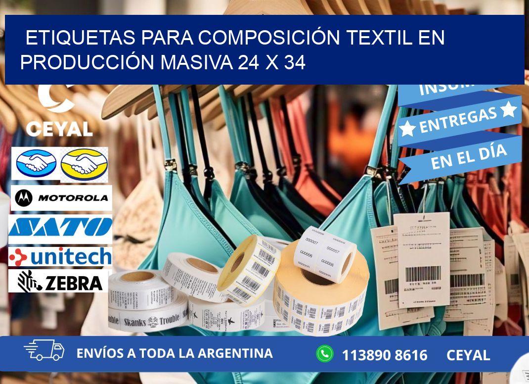 ETIQUETAS PARA COMPOSICIÓN TEXTIL EN PRODUCCIÓN MASIVA 24 x 34