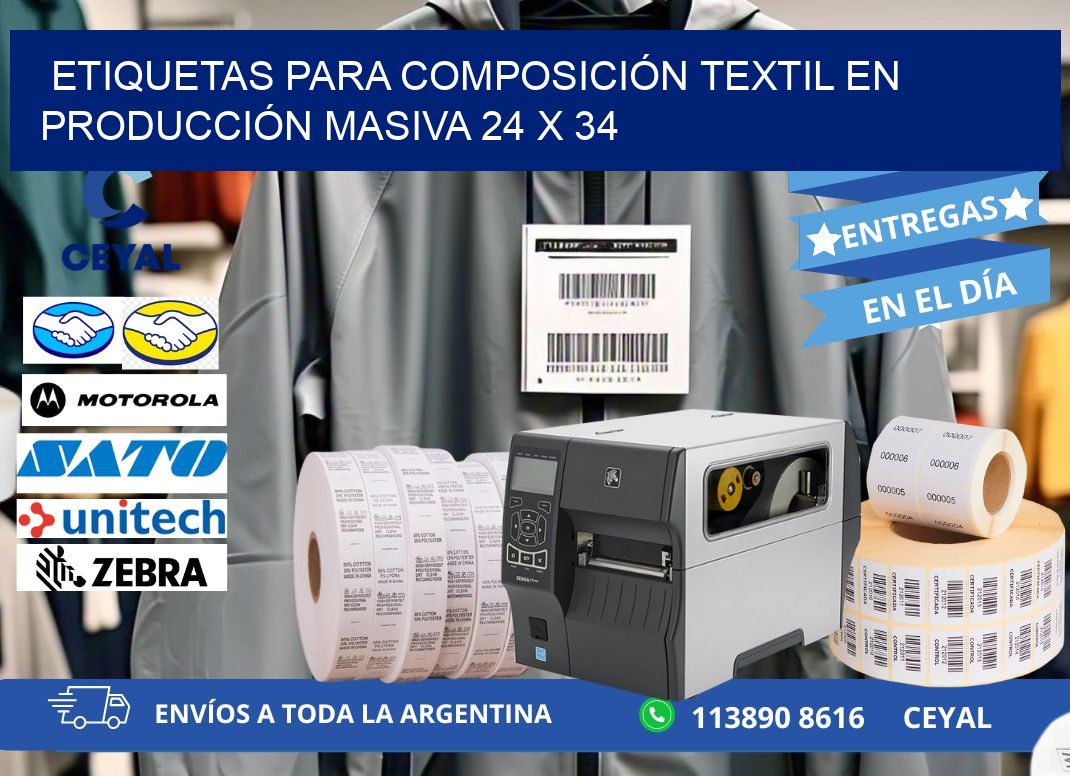 ETIQUETAS PARA COMPOSICIÓN TEXTIL EN PRODUCCIÓN MASIVA 24 x 34