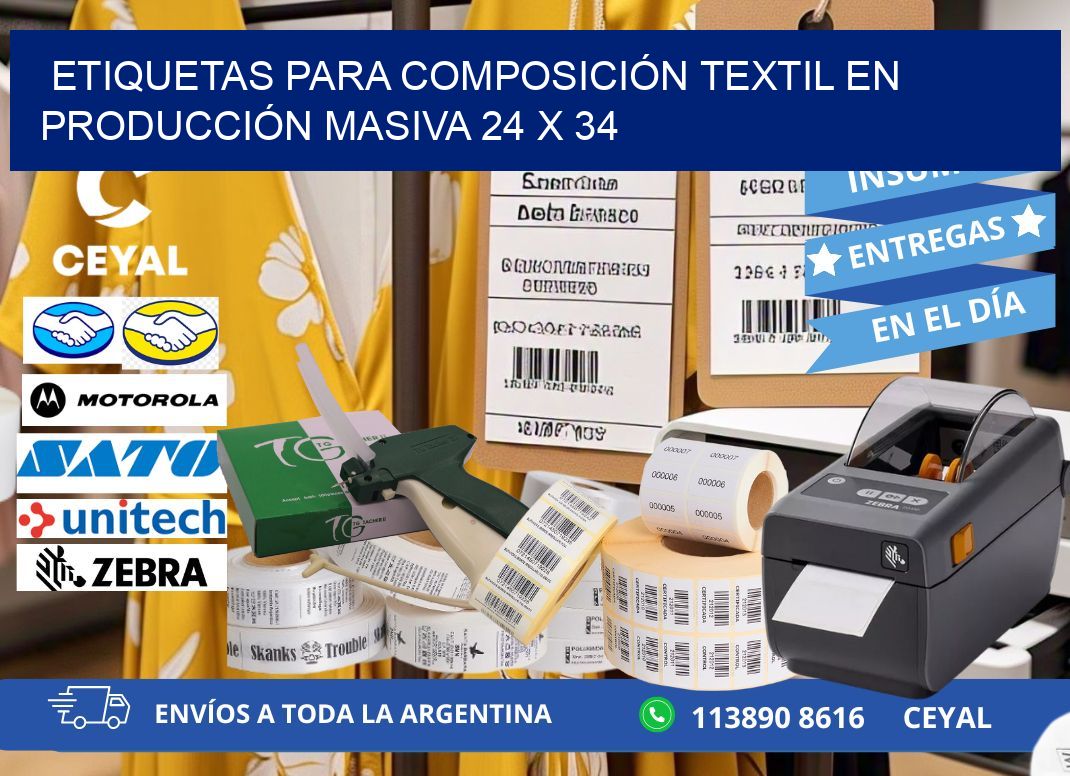 ETIQUETAS PARA COMPOSICIÓN TEXTIL EN PRODUCCIÓN MASIVA 24 x 34