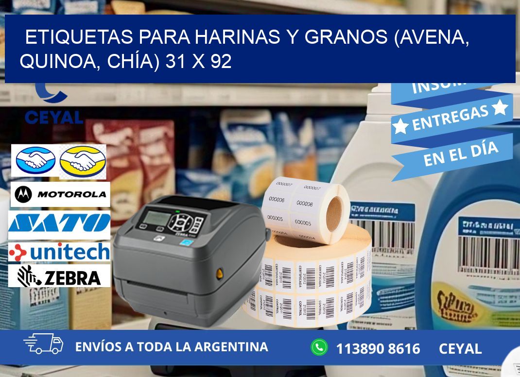ETIQUETAS PARA HARINAS Y GRANOS (AVENA, QUINOA, CHÍA) 31 x 92