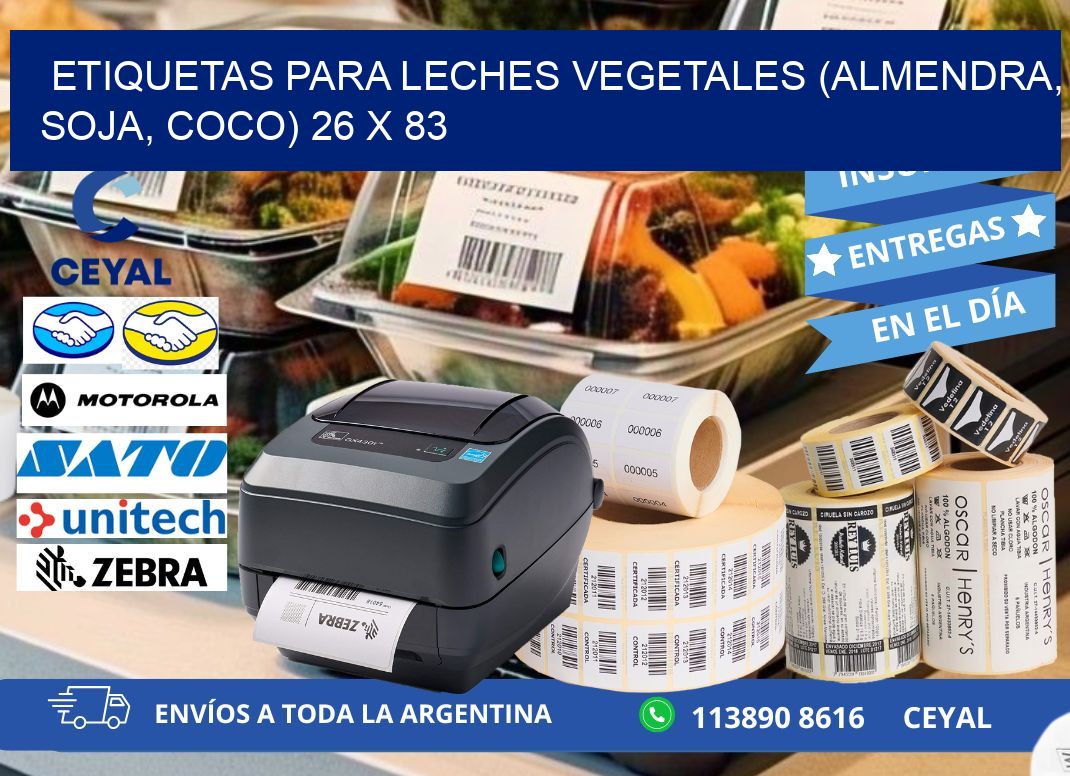 ETIQUETAS PARA LECHES VEGETALES (ALMENDRA, SOJA, COCO) 26 x 83