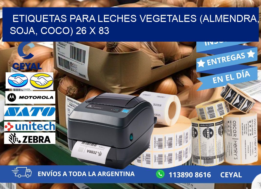 ETIQUETAS PARA LECHES VEGETALES (ALMENDRA, SOJA, COCO) 26 x 83