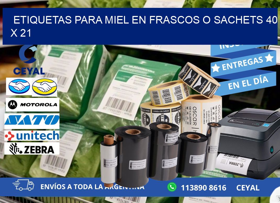ETIQUETAS PARA MIEL EN FRASCOS O SACHETS 40 x 21
