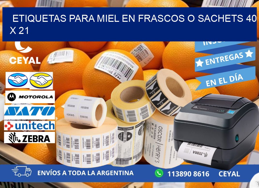 ETIQUETAS PARA MIEL EN FRASCOS O SACHETS 40 x 21