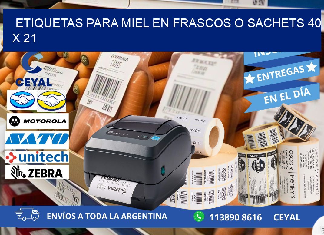 ETIQUETAS PARA MIEL EN FRASCOS O SACHETS 40 x 21