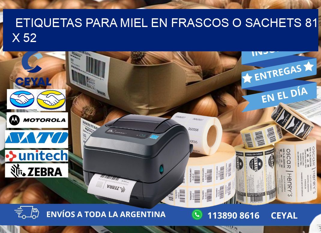 ETIQUETAS PARA MIEL EN FRASCOS O SACHETS 81 x 52