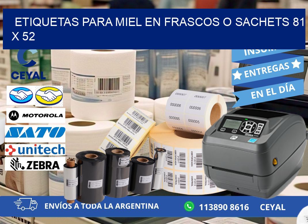 ETIQUETAS PARA MIEL EN FRASCOS O SACHETS 81 x 52