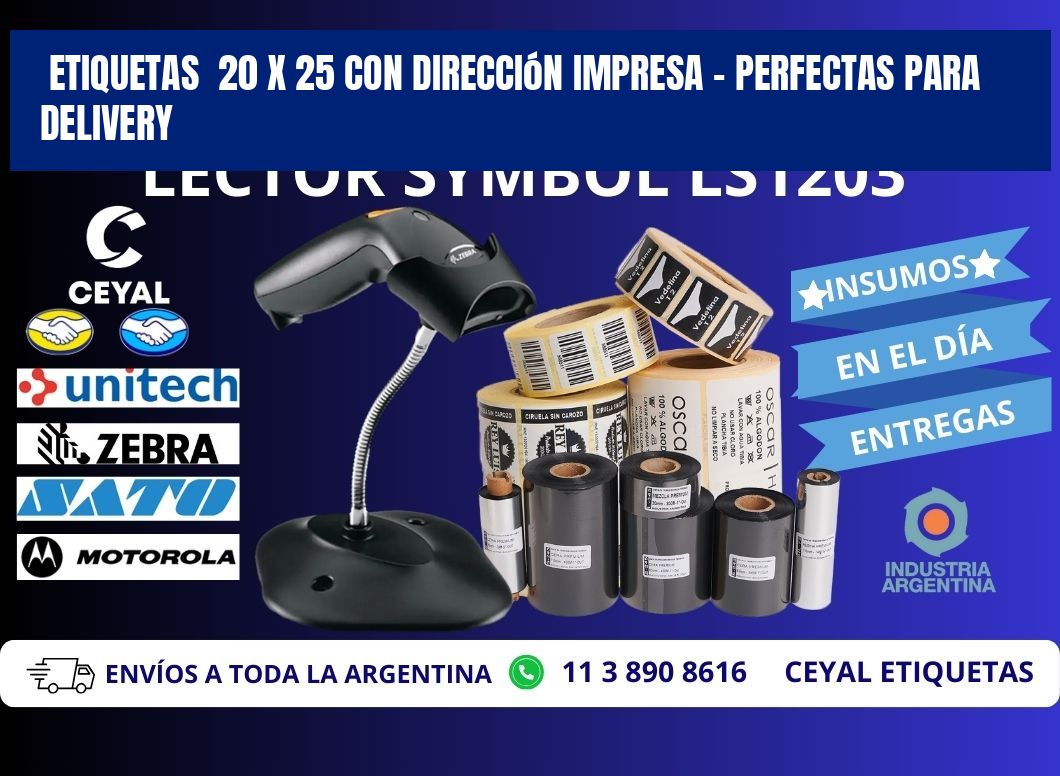 Etiquetas 20 x 25 con Dirección Impresa – Perfectas para Delivery