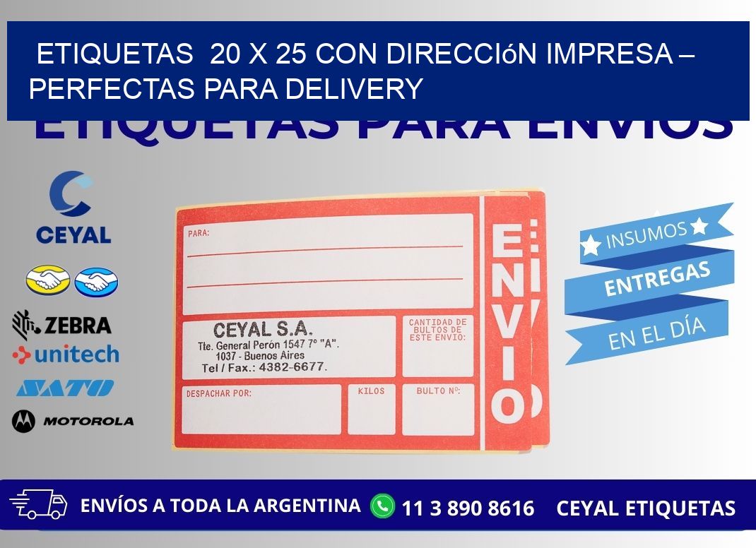 Etiquetas 20 x 25 con Dirección Impresa – Perfectas para Delivery