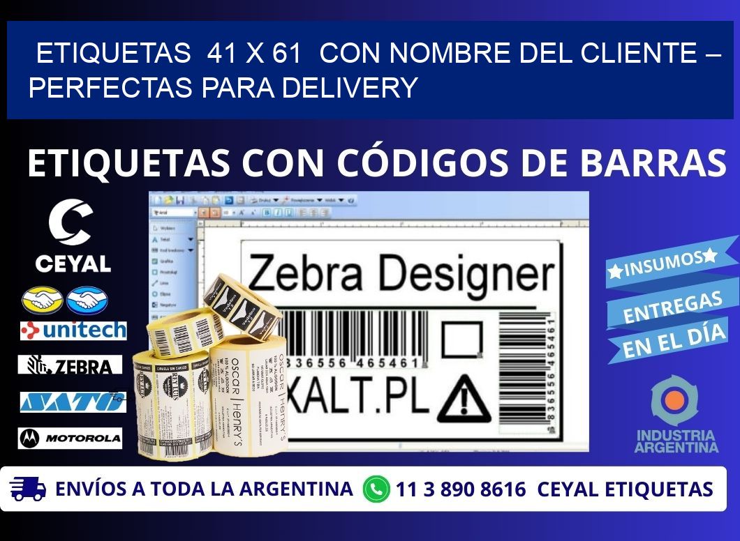 Etiquetas 41 x 61 con Nombre del Cliente – Perfectas para Delivery