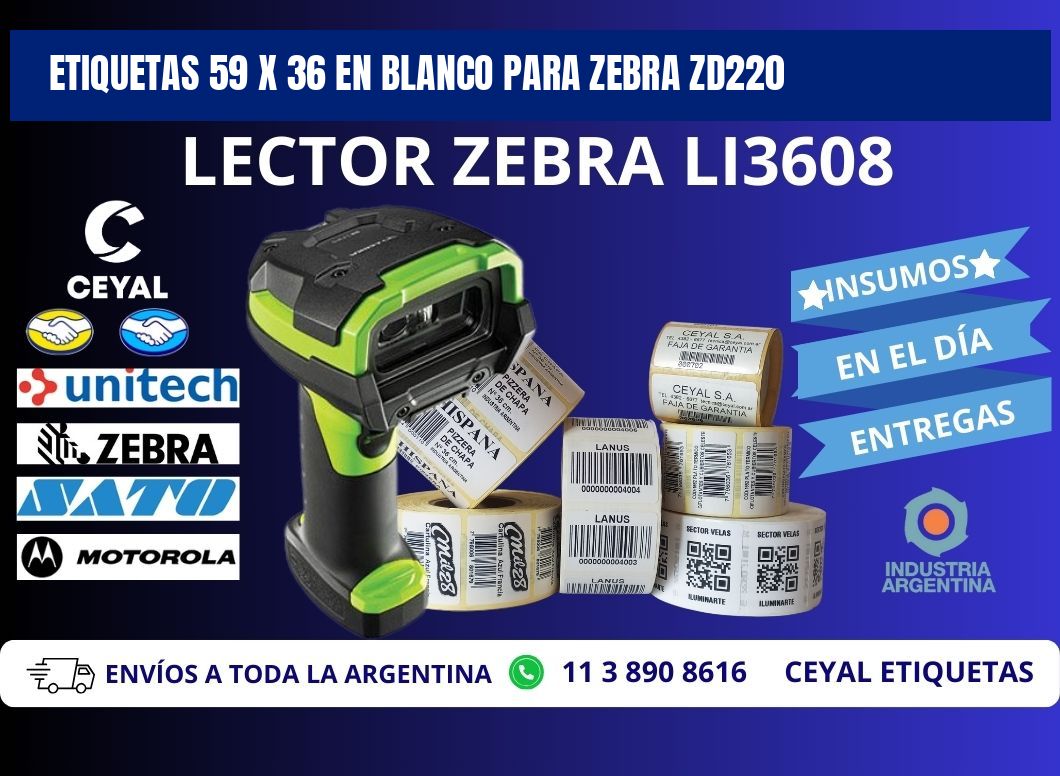Etiquetas 59 x 36 en blanco para zebra zd220