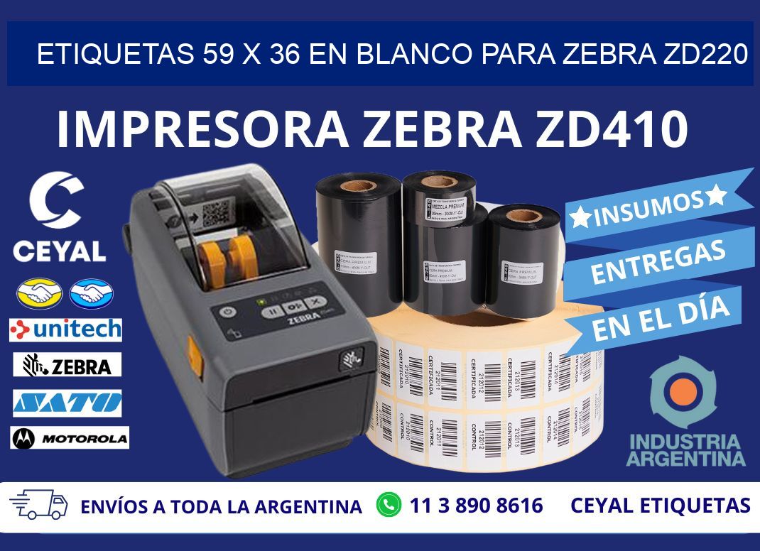 Etiquetas 59 x 36 en blanco para zebra zd220