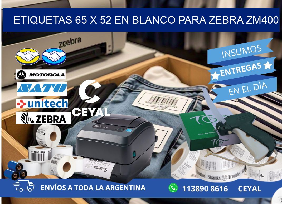 Etiquetas 65 x 52 en blanco para zebra zm400