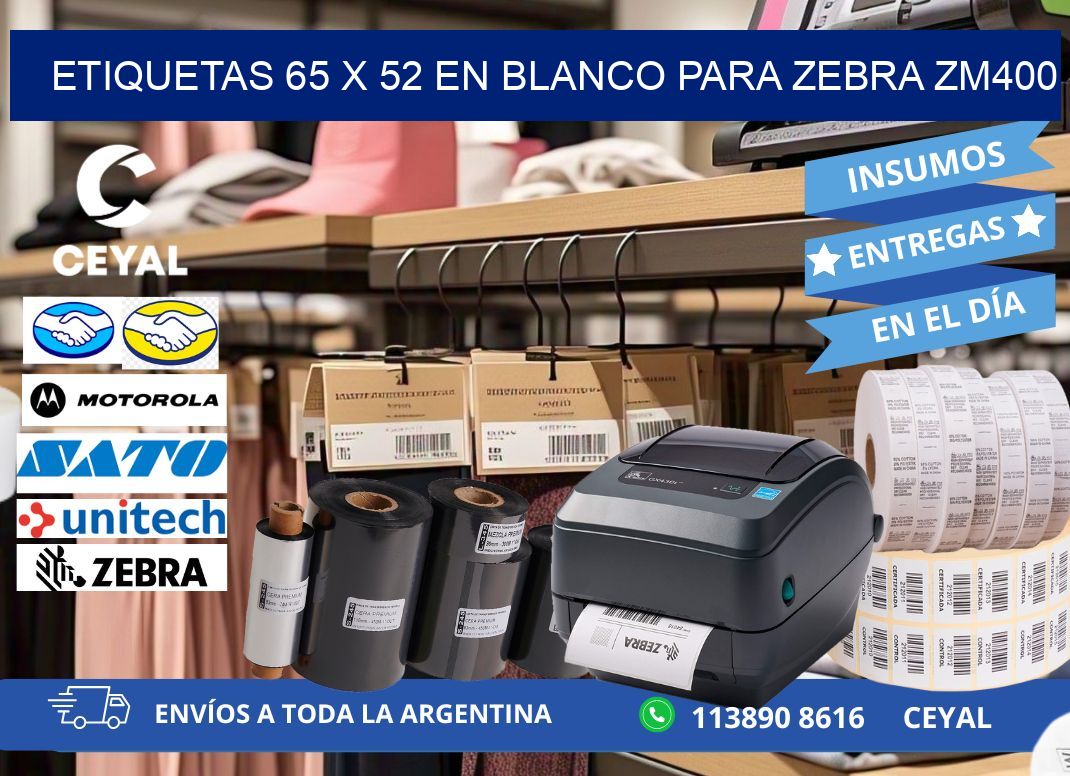Etiquetas 65 x 52 en blanco para zebra zm400