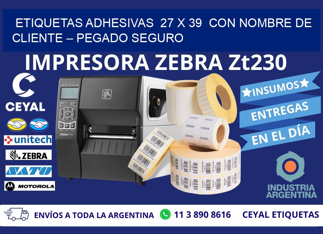 Etiquetas Adhesivas  27 x 39  con Nombre de Cliente – Pegado Seguro