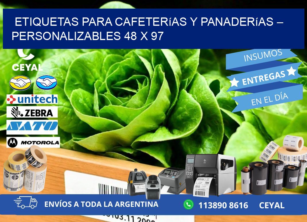 Etiquetas para cafeterías y panaderías – Personalizables 48 x 97