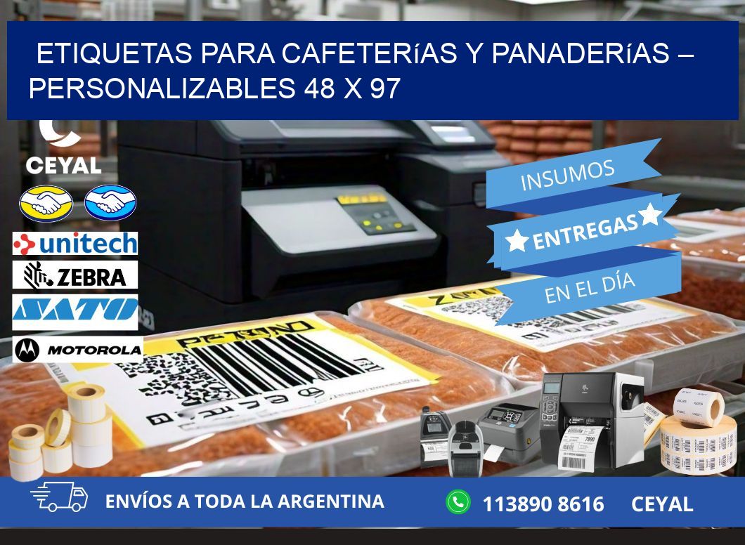 Etiquetas para cafeterías y panaderías – Personalizables 48 x 97