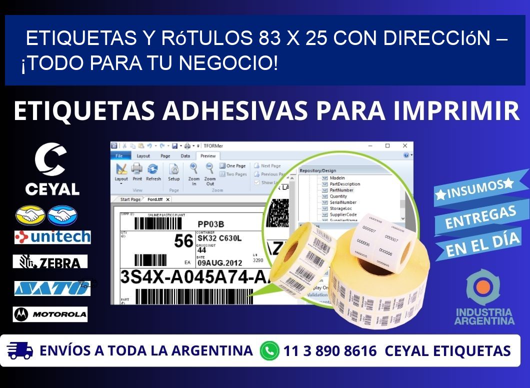 Etiquetas y Rótulos 83 x 25 con Dirección – ¡Todo para tu Negocio!
