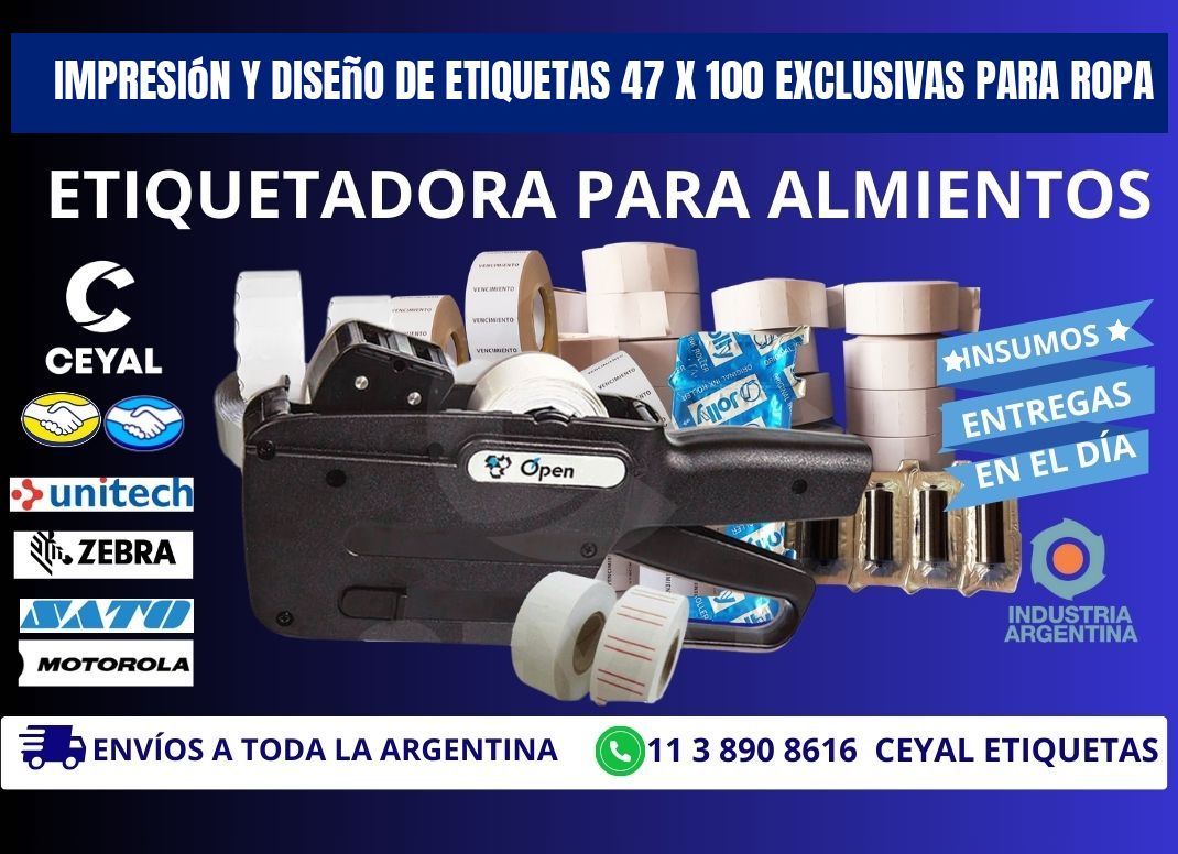 Impresión y Diseño de Etiquetas 47 x 100 Exclusivas para Ropa