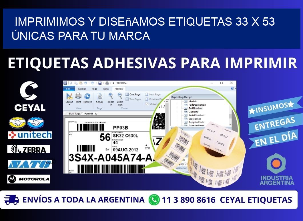 Imprimimos y Diseñamos Etiquetas 33 x 53 Únicas para tu marca