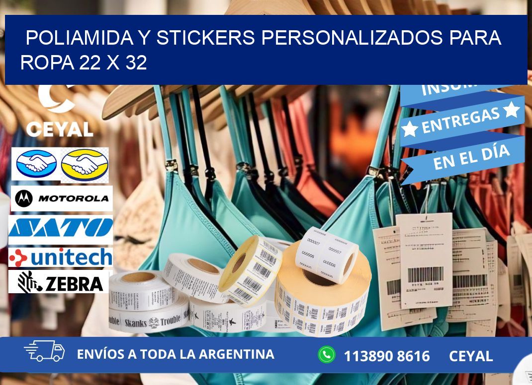 POLIAMIDA Y STICKERS PERSONALIZADOS PARA ROPA 22 x 32