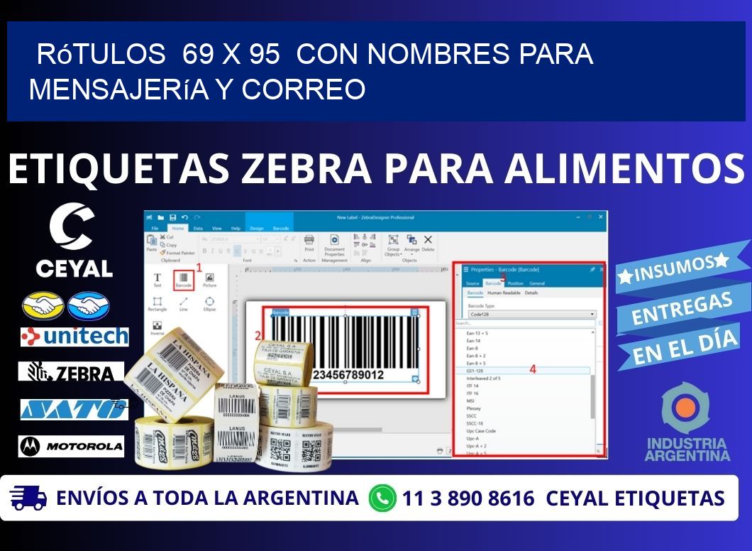 Rótulos 69 x 95 con Nombres para Mensajería y Correo