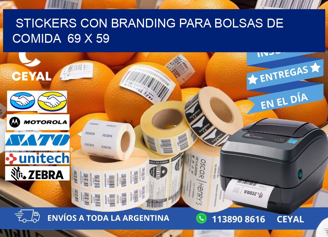 STICKERS CON BRANDING PARA BOLSAS DE COMIDA 69 x 59