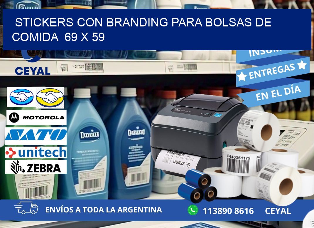 STICKERS CON BRANDING PARA BOLSAS DE COMIDA 69 x 59