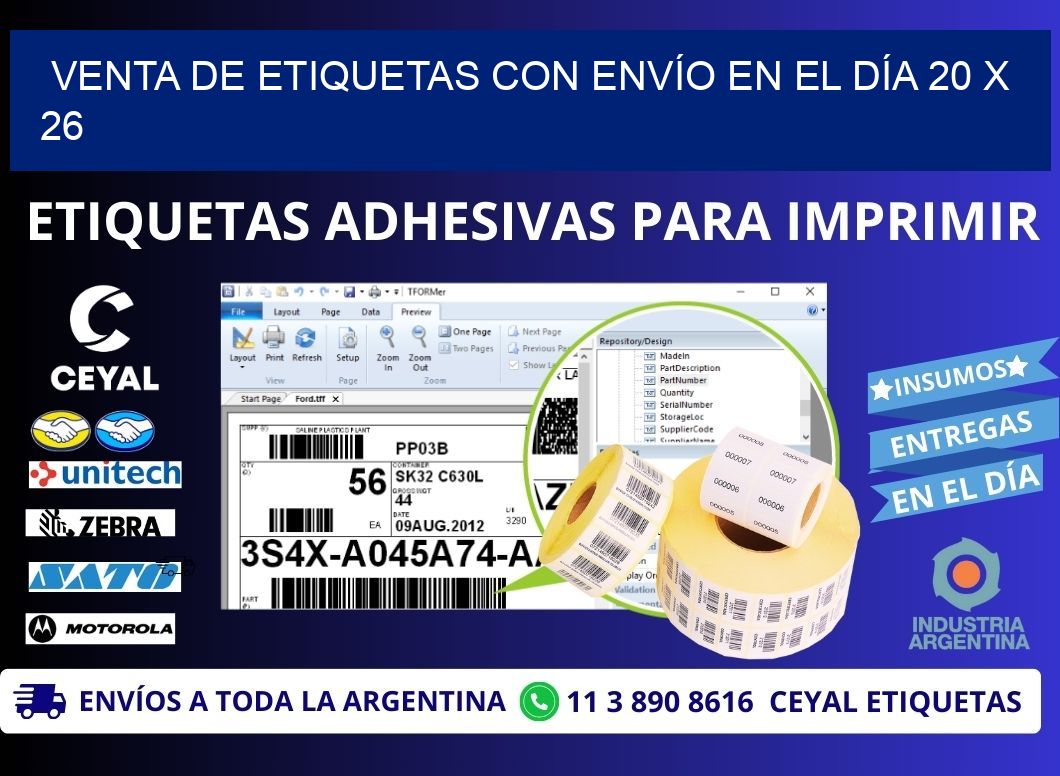 VENTA DE ETIQUETAS CON ENVÍO EN EL DÍA 20 x 26