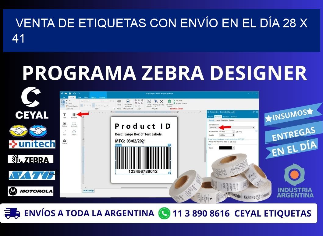 VENTA DE ETIQUETAS CON ENVÍO EN EL DÍA 28 x 41