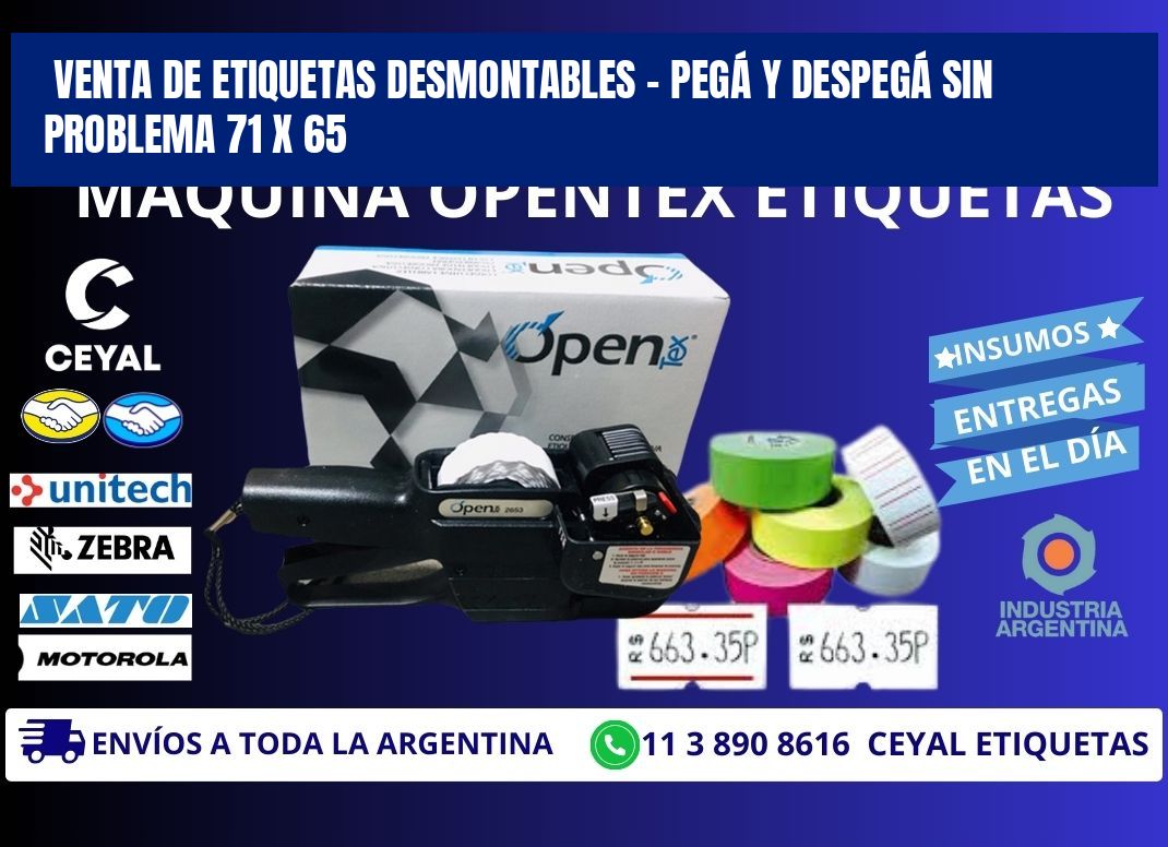 VENTA DE ETIQUETAS DESMONTABLES – PEGÁ Y DESPEGÁ SIN PROBLEMA 71 x 65