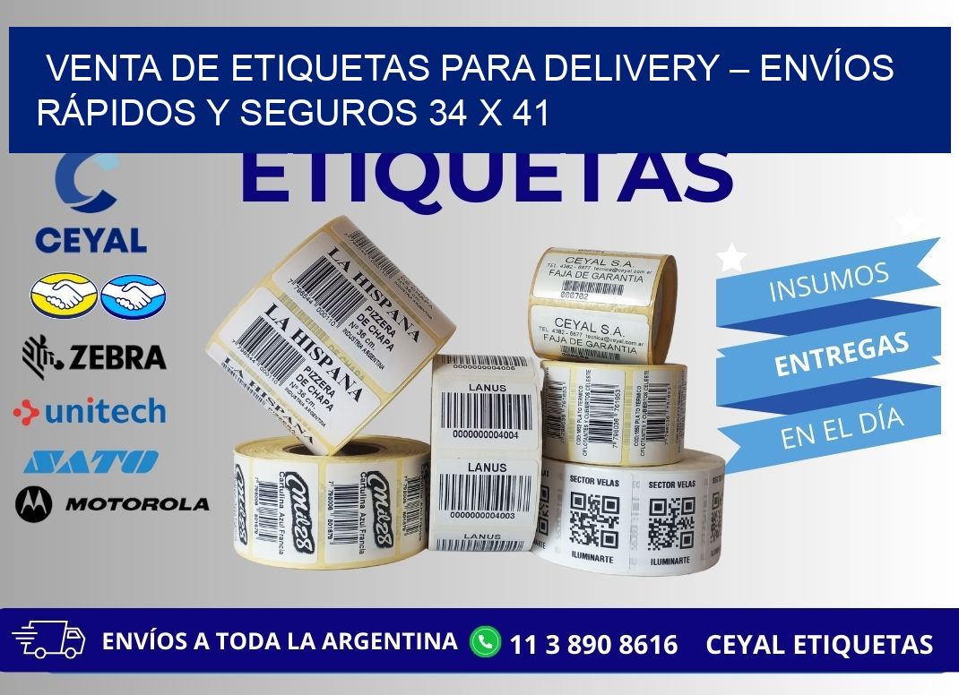 VENTA DE ETIQUETAS PARA DELIVERY – ENVÍOS RÁPIDOS Y SEGUROS 34 x 41