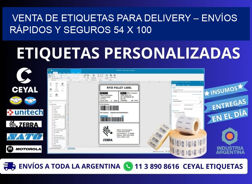 VENTA DE ETIQUETAS PARA DELIVERY – ENVÍOS RÁPIDOS Y SEGUROS 54 x 100
