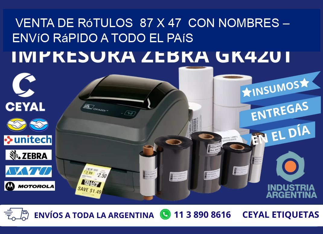 Venta de Rótulos  87 x 47  con Nombres – Envío Rápido a Todo el País