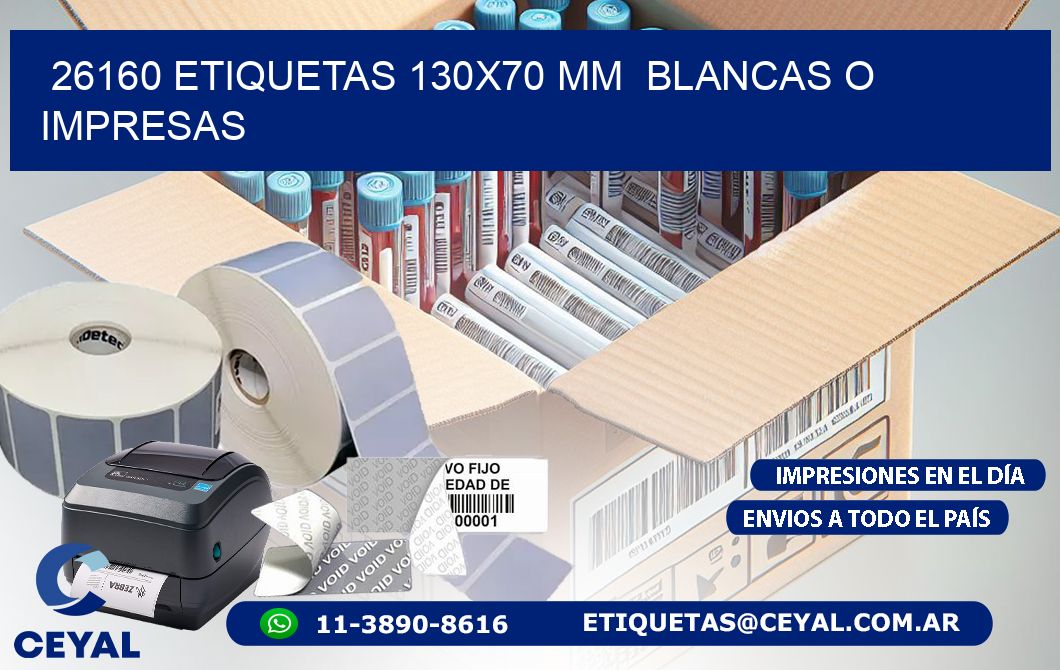 26160 ETIQUETAS 130x70 mm BLANCAS O IMPRESAS