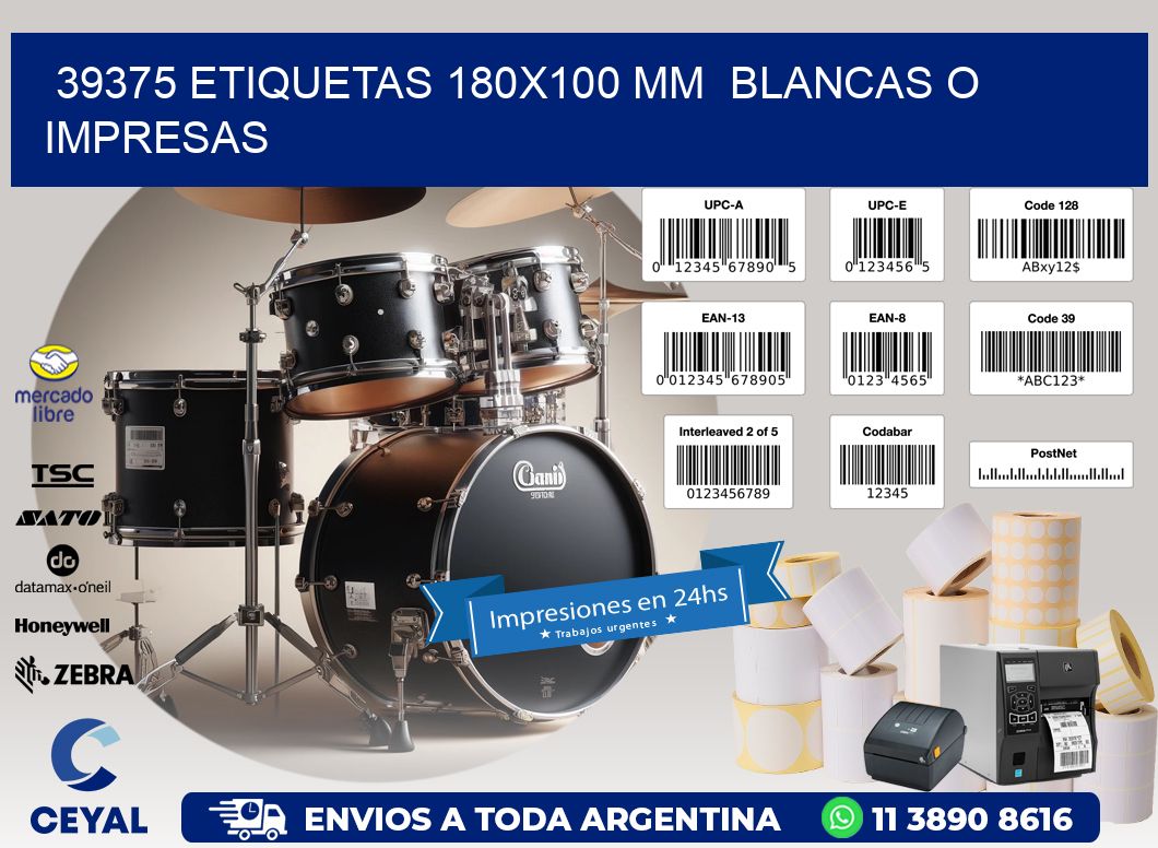 39375 ETIQUETAS 180x100 mm BLANCAS O IMPRESAS