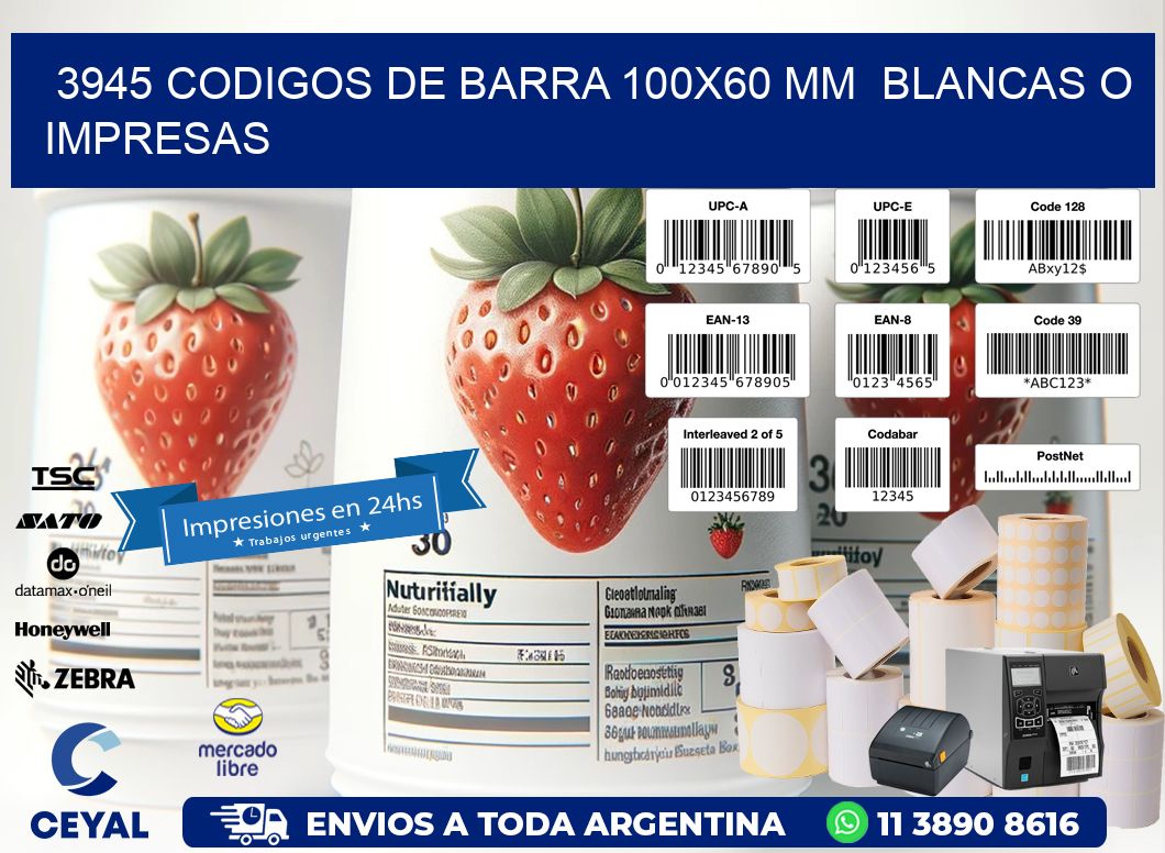 3945 CODIGOS DE BARRA 100x60 mm  BLANCAS O IMPRESAS