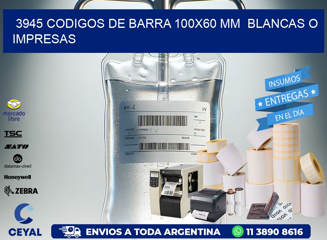 3945 CODIGOS DE BARRA 100×60 mm  BLANCAS O IMPRESAS