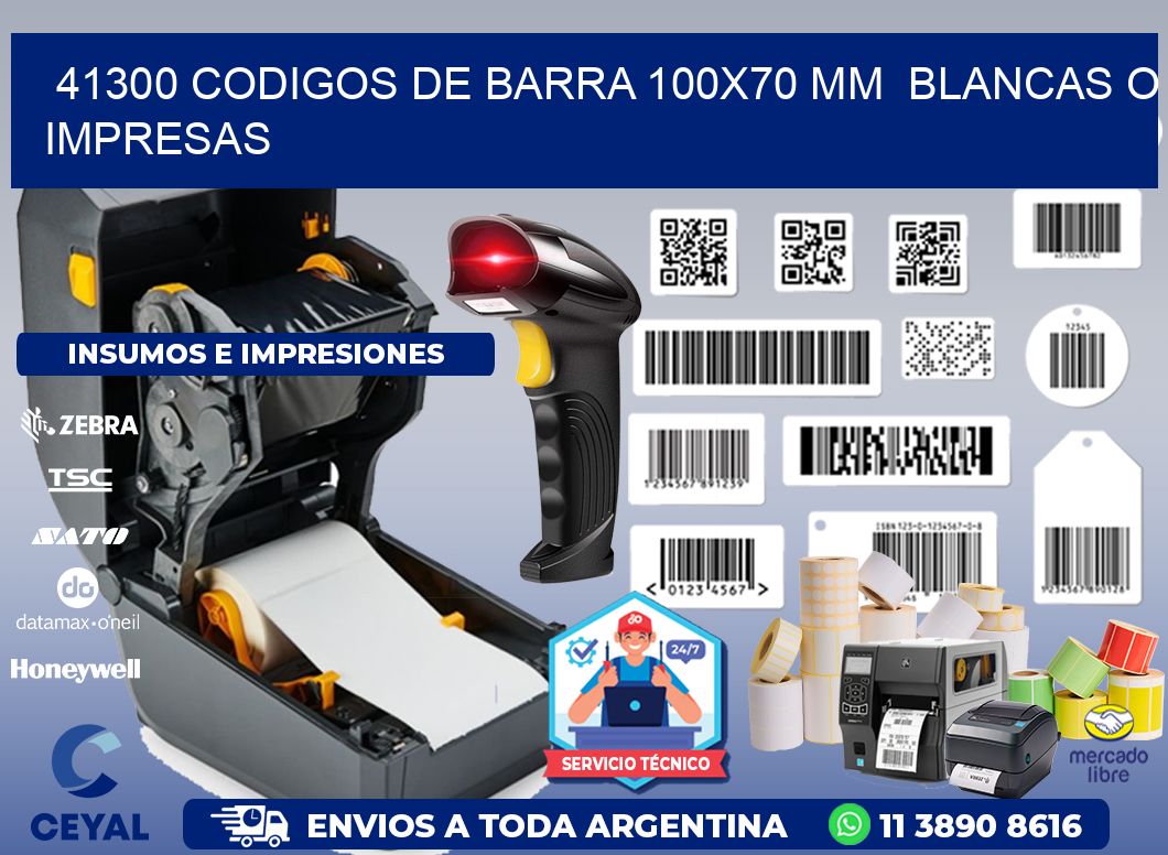 41300 CODIGOS DE BARRA 100x70 mm BLANCAS O IMPRESAS