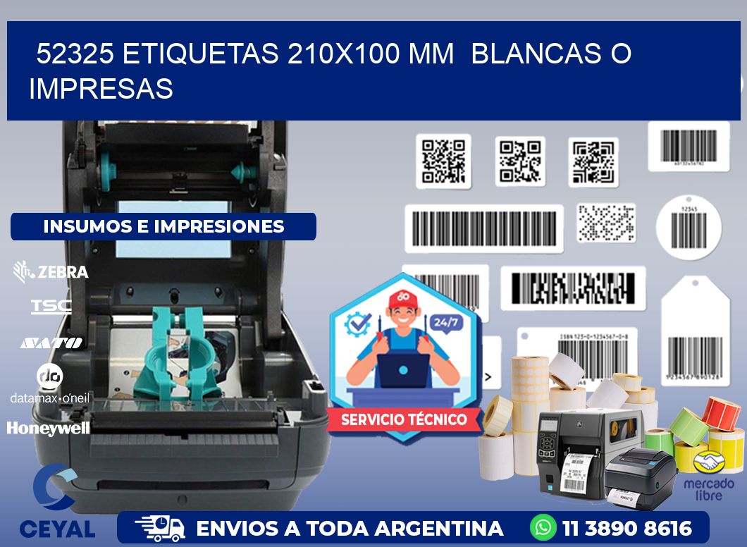 52325 ETIQUETAS 210x100 mm BLANCAS O IMPRESAS